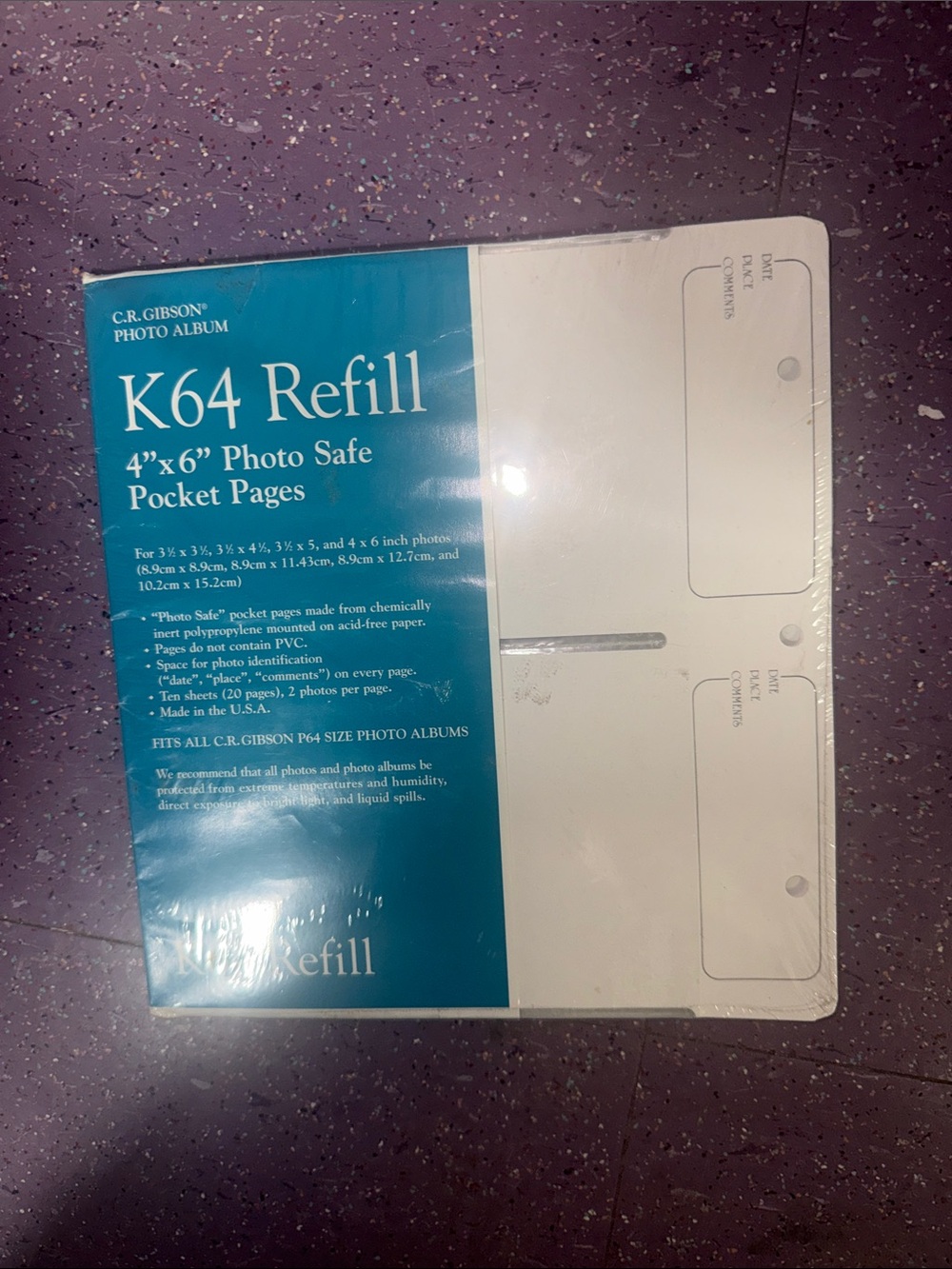CR Gibson Photo Album K64 Refill Pocket Pages 20 pages 2 Pictures  per pg 10 sht